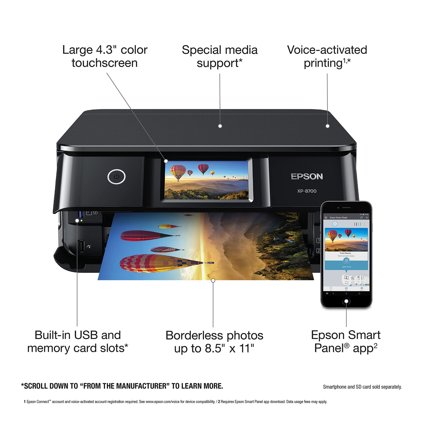 Epson Expression Photo XP-8700 Wireless All-in-One Printer with Built-in Scanner and Copier and 4.3" Color Touchscreen, Black