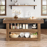 Tribesigns 55-Inch Kitchen Island with Storage, Farmhouse 3-Tier Stationary Island Table with Large Countertop, Wooden Coffee Bar Table Storage Cabinet for Kitchen, Dining Room, Living Room, Brown Tribesigns