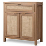 SICOTAS Buffet Cabinet Sideboard with Storage, Rattan Accent Cabinet with Doors Drawer, Boho Credenzas Farmhouse Buffet Table Console Coffee Bar Cabinet for Entryway Living Room, Natural Oak SICOTAS