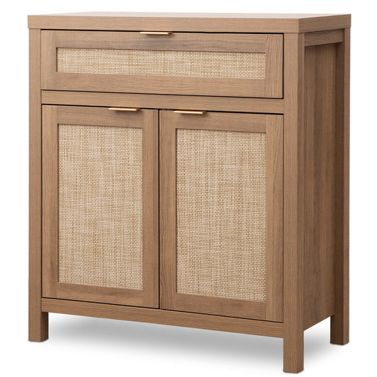 SICOTAS Buffet Cabinet Sideboard with Storage, Rattan Accent Cabinet with Doors Drawer, Boho Credenzas Farmhouse Buffet Table Console Coffee Bar Cabinet for Entryway Living Room, Natural Oak - WoodArtSupply