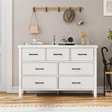 Jocoevol White Dresser 7 Drawer Dresser for Bedroom, Modern Fluted Dresser with Solid Wood Legs, Long Double Wooden Dresser Large Chest of Drawers for Living Room, Entryway, Hallway (White Fluted) Jocoevol