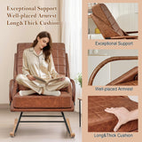 VECELO Rocking Chair Nursery, Over Size Leather Glider Rocker with High Backrest, Upholstered Removable Back, Brown VECELO