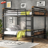 FUSVZ Heavy Duty Metal Full Over Full Bunk Beds for Adults Kids Teens, Convertible Industrial Bunk Bed Full Over Full Size with Guard Rails & Soft-Pack Vertical Ladder, Weight Capacity 600LBS (Black) FUSVZ