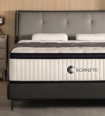 KOANTTI King Size Mattress,14 Inch Memory Foam Hybrid White King Mattresses,Pocket Spring King Mattress in a Box for Sleep Supportive Pressure Relief,Medium Firm Mattress.