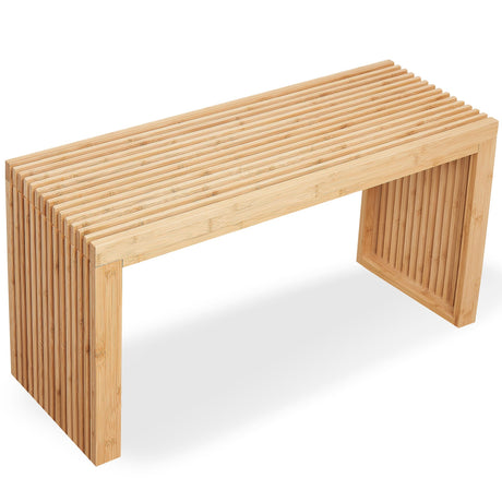 Bamboo Natural 36 inch Wooden Bench, Small Wood Benches for Entryway, Living & Dining Room, Kitchen, Bedroom, Bathroom, Hallway, Front Door, For Indoor & Outdoor Patio Use, Mid Century Modern Decor SWEVEN