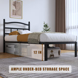 SHOANED 14 Inch Metal Bed Frame - Twin Size Heavy Duty Bedframe with Headboard Black Basic Steel Slats Platform No Box Spring Needed/Easy Assembly/Noise Free SHOANED