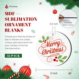 Joyclub 35 Pcs 3'' Sublimation Ornament Blanks MDF Sublimation Christmas Ornaments Bulk Round Double Sided Ornaments for Personalized Xmas Tree Ornament Home Decor DIY Crafts Joyclub