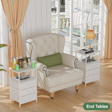 Dicasser Nightstand with Drawers,White NightStand with LED Light, Bedside Table with 3 Fabric Drawers for Bedroom, Modern Night Stand for Small Spaces,White Dicasser