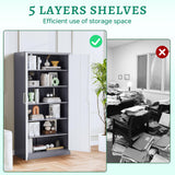 Letaya Metal Storage Cabinet with Lock Door and 5 Shelves,6 Tier Steel Garage Tool Cabinet for Home Office Utility Room 72" H X 36" W X18 D (White Gray) Letaya