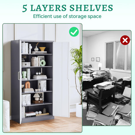 Letaya Metal Storage Cabinet with Lock Door and 5 Shelves,6 Tier Steel Garage Tool Cabinet for Home Office Utility Room 72" H X 36" W X18 D (White Gray) Letaya