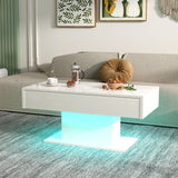HedoAjim White LED Coffee Table with Storage for Living Room, Living Room Table Rectangular Center Table, Modern High Glossy Wooden Coffee Tables with 16 Colors LED Lights for Dining Reception Room HedoAjim