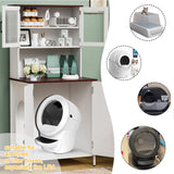 PakaLife Cat Litter Box Enclosure Furniture for Self-Cleaning Cat Litter Box, Wood Cat Washroom Furniture with Cabinet, Litter Box Furniture with Shelves and Doors for Large Smart Litter Box PakaLife