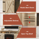 Furmax Farmhouse Fireplace TV Stand for TVs Up to 65 Inch Highboy Entertainment Center with Open Storage and Side Cabinets Rustic Media Console Table with Barn Doors for Living Room (Natural Oak) Furmax