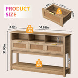 knoworld Rattan Console Table, Entryway Table Sofa Table with Storage, Hallway Foyer Table Behind Couch Table, Wood Console Tables Open Storage Shelf for Living Room, Hallway knoworld