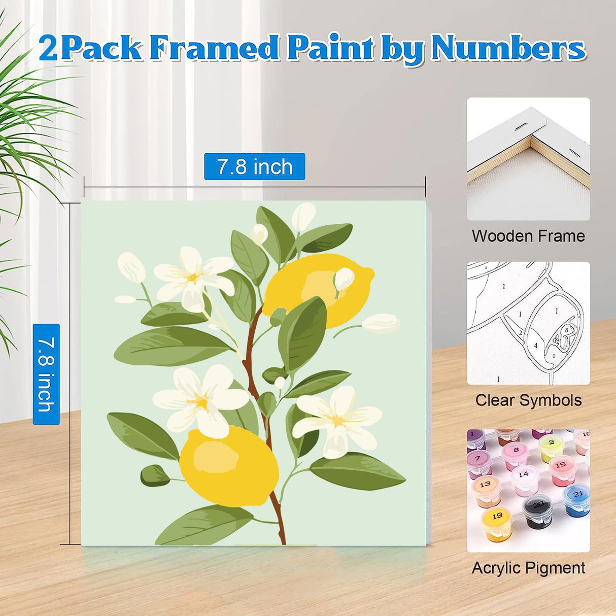 cupmod 2 Pack Framed Paint by Numbers Kit for Kids,Easy Acrylic Paint by Numbers Kits on Canvas,Fruit Oil Painting Paint by Number for Adults Beginners for Home Wall Decor (8x8inch) cupmod