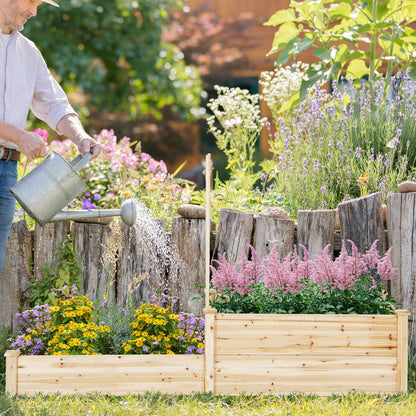 Giantex Raised Garden Bed with Trellis, Set of 2 Wood Shallow & Deep Planter Box for Climbing Plants Cucumber Vegetables Flowers Herbs Fruits, Easy Assembly, Outdoor Rectangular Floor Gardening Beds