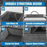 Panovue Multifunctional Fire Pit Table 32 inch Square Metal Firepit Stove Backyard Patio Garden Fireplace for Camping, Outdoor Heating, Bonfire and Picnic Panovue