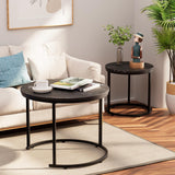 aboxoo Round Nesting Coffee Table Side Set of 2 End Tables for Living Room Bedroom Balcony,Black Faux Marble Wooden Table 23.6IN Accent Large Coffee Table with Steel Frame aboxoo