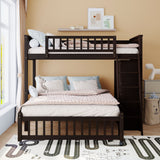 Harper & Bright Designs Twin Over Full Bunk Bed with Storage and Removable Lower Bed in Espresso Harper & Bright Designs