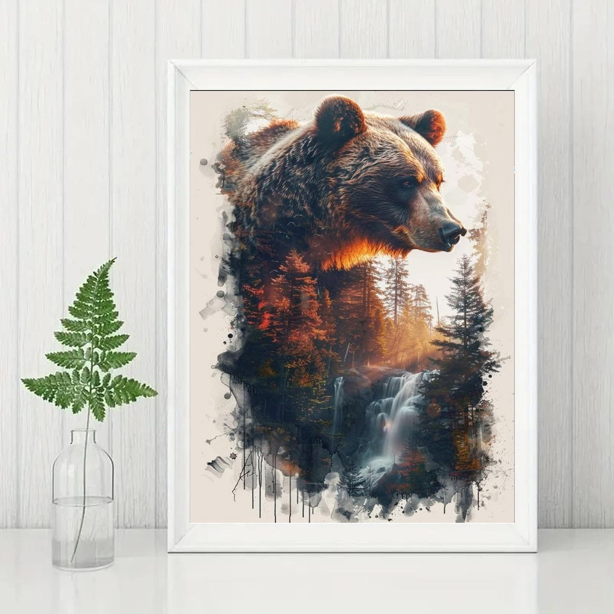 GMETINC 5D Diamond Painting Kits for Adults, Animal Bear Forest Scene Diamond Art Kits for Adults Beginner, DIY Full Drill Diamond Dots Paintings with Gem Art and Crafts Home Wall Decor 12x16inch GMETNIC