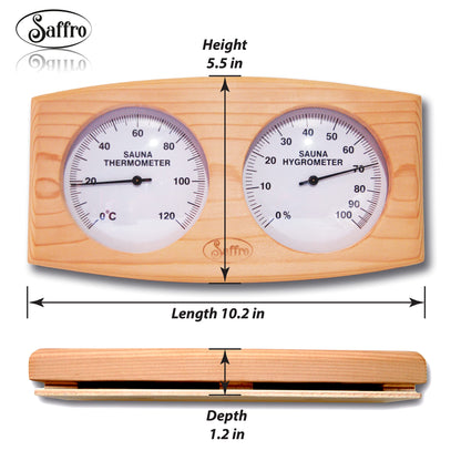 Saffro Sauna Thermometer and Hygrometer, Beautiful Sauna Accessories with Red Cedar for a Great Looking Sauna Room - Temperature and Humidity Indoor Measurement for Your Home Sauna