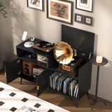 Fiogmub Large Record Player Stand, Mid Century Turntable Stand with Door, Record Player Table Holds Up to 350 Albums,Vinyl Display Shelf for Bedroom Living Room Fiogmub