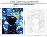 Yunnuo Paint by Numbers for Adults Black Cat, Paint by Numbers Kit on Canvas for Beginners, Starry Night Number Painting Set Craft Supplies, 3 Paintbrushes and Acrylic Paint 16x20 Inch Yunnuo