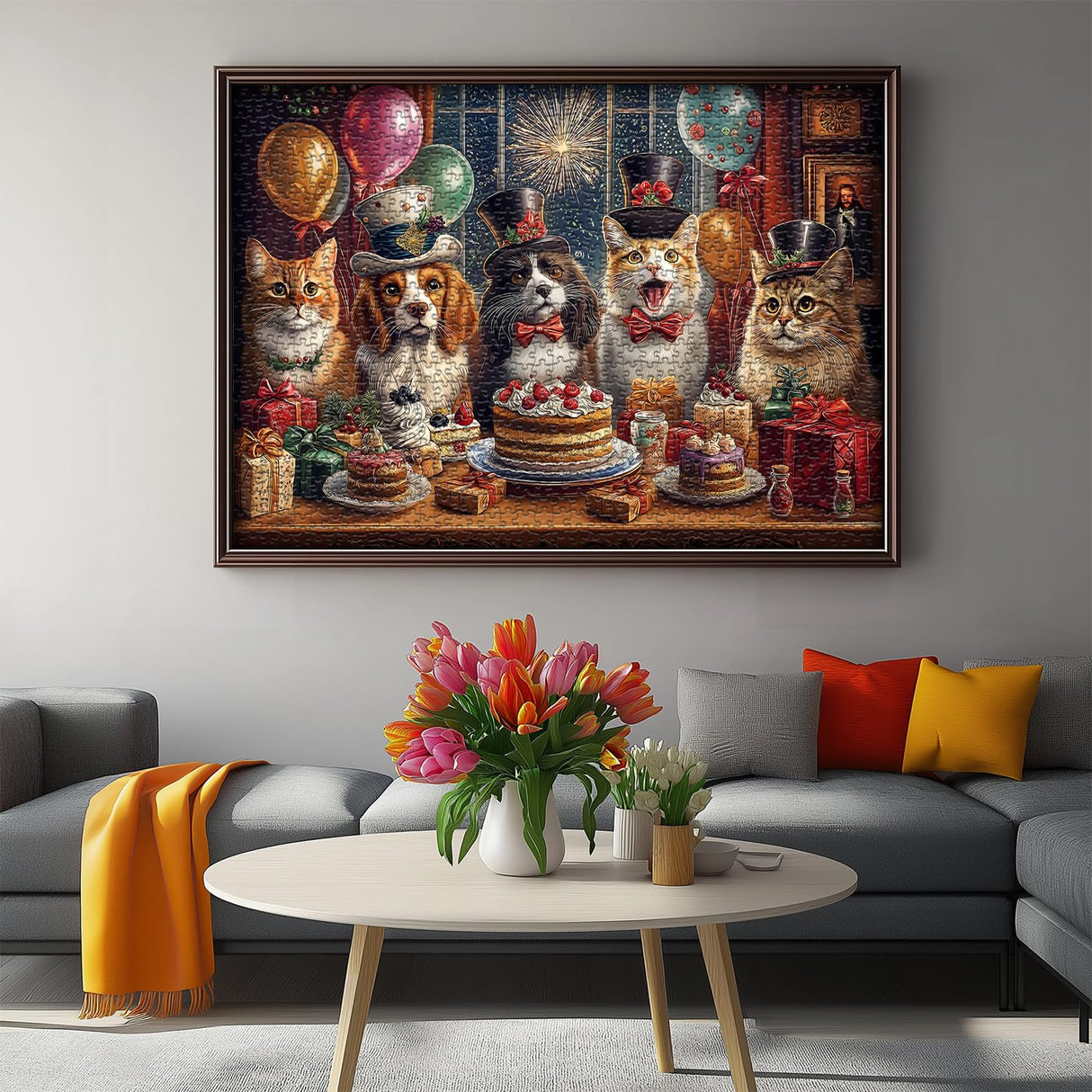 Dog Puzzles for Adults 1000 Pieces, Cat Jigsaw Puzzle Birthday Cake Puzzle Christmas, Funny Animal Puppy Kittens Puzzle, Holiday Jigsaw Puzzle PICKFORU