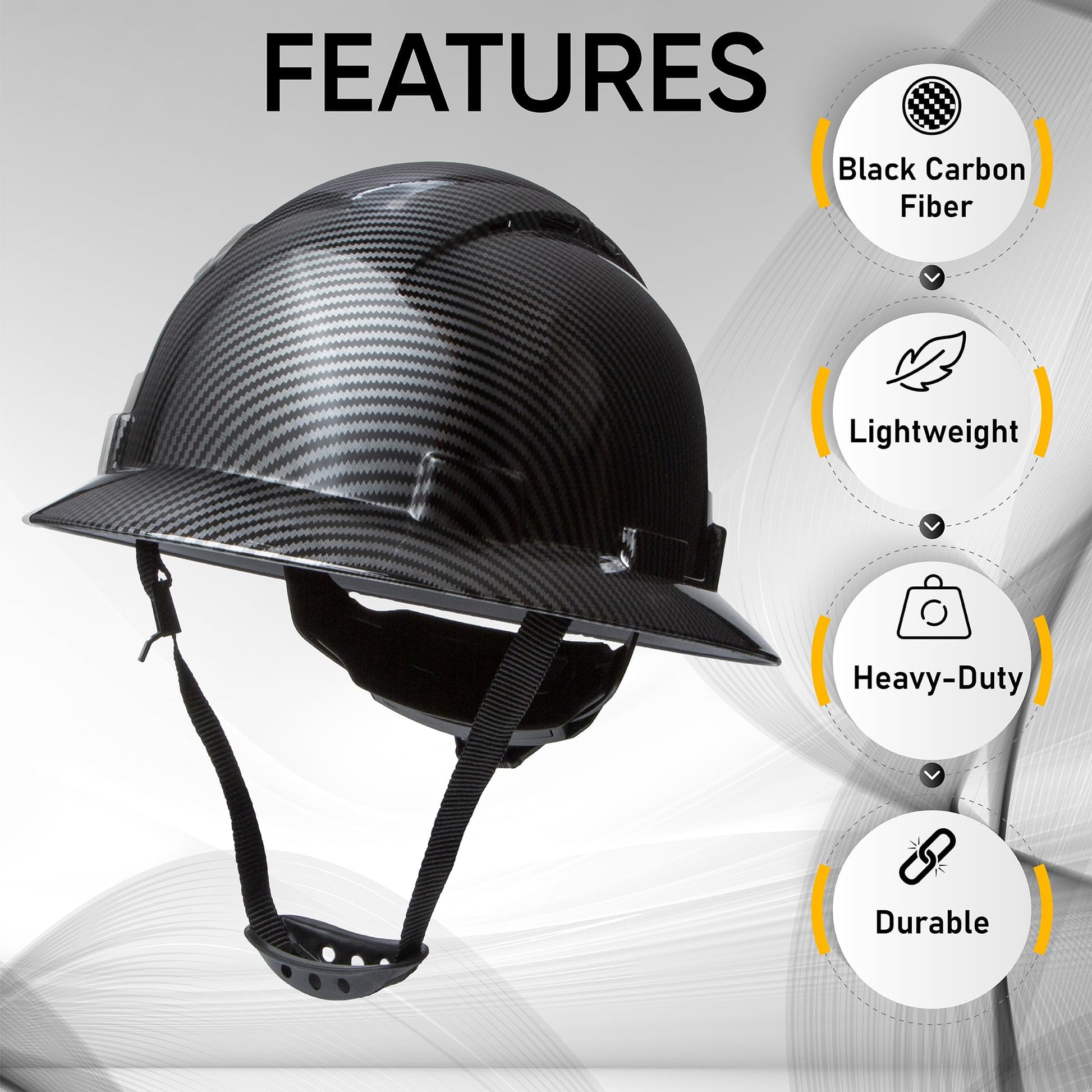 Hard Hat Construction OSHA Approved Vented Full Brim Safety Helmet Black Carbon Fiber Design Hard Hats, Cascos De Construccion Work Hardhat, 6 Point Ratcheting System | Meets ANSI Z89.1 - WoodArtSupply