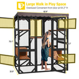 Aivituvin Catio Outdoor Cat Enclosure Large Cat House for Mulitiple Cats Walk in Kitty Cage with Tarp Roof 70" Black Aivituvin