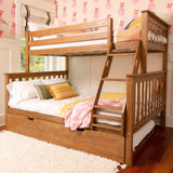 Max & Lily Bunk Bed, Twin-Over-Full Bed Frame for Kids with Trundle, Pecan Max & Lily