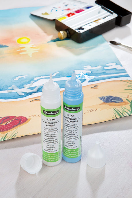 Schmincke - Masking pen colored, 25 ml, 50 731 005, dosing pen, blue masking liquid for opaque areas of paintingson watercolor paper, ammonia-free Schmincke