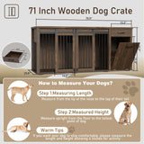YOCONYO Large Dog Crate Furniture Large Breed,71 Inch Wooden Dog Crate with Tilt Out Trash Cabinet,Drawers,Divider and Sliding Barn Door, Double Doors Dogs Crate for 2 Dogs (Brown) YOCONYO
