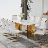 Modern Dining Table for 8,White Marble Kitchen Table with Golden Stainless Steel Base,71'' Gold Dining Table Ideal for Kitchen Dining Room gopop