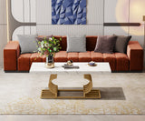 Tribesigns Modern Coffee Table, 47 Inch Faux Marble Cocktail Table with Geometric Frame, Rectangular Center Table Tea Table Accent Furniture for Living Room, Simple Assembly (White/Gold) Tribesigns