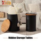 Poofzy Farmhouse End Tables Set of 2, Galvanized Metal Decor Side Table with Wood Lid, Coffee Table Storage Stool for Living Room (Black) Poofzy