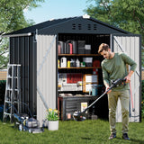 COMHOMA Shed Outdoor Storage Shed Metal,Lockable Doors Tool Sheds with Sloping Roof,Steel Garden Shed with Air Vent for Backyard,Patio,Lawn,Poolside (Dark Grey, 6x4) COMHOMA
