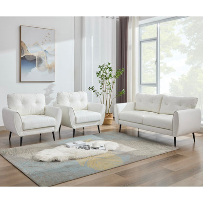 Sofa Couch 61" Small Loveseat Couches for Living Room White Leather Couch Mid Century Modern Tufted Mini Sofa Comfy Office 2 Seat Settee Love Seat Small Couches for Small Spaces Bedroom (3, White)