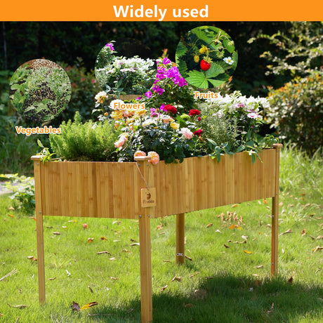 FCVEIDO Bamboo Raised Garden Beds Outdoor, Raised Garden Bed with Legs, Elevated Bamboo Planter Box, Standing Growing Bed for Growing Fresh Herbs, Vegetables, Succulents, Flowers (48x25x30 Inch) FCVEIDO