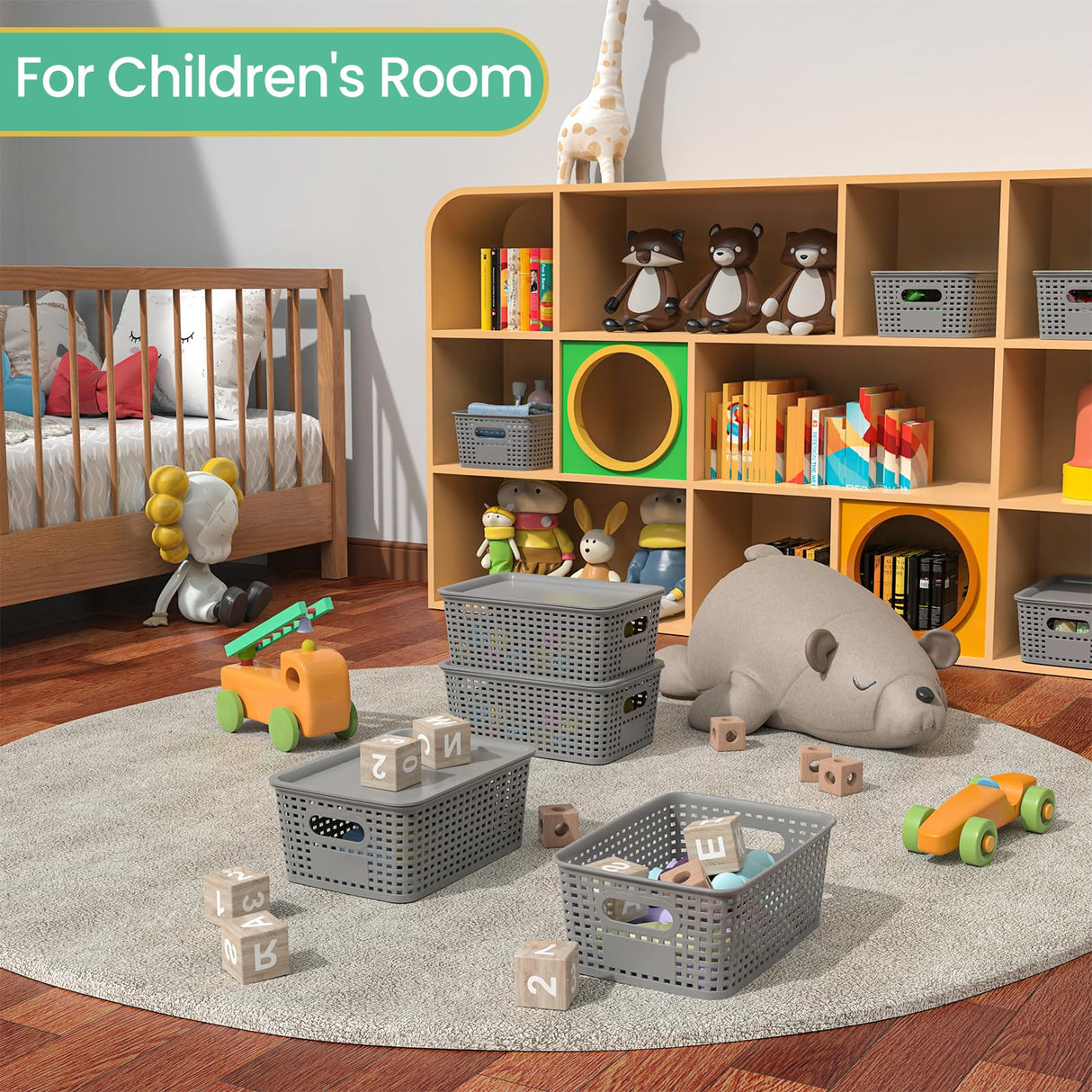 Plastic Storage Baskets with Lid-Plastic Storage Containers Stackable Storage bins: Storage Baskets for Organizing Shelves Drawers Desktop Closet Playroom Classroom Office, 8Pack-Gray,10.2x7.2x4.1Inch Ohmlove