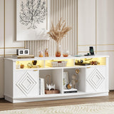 ONBRILL LED TV Stand for 80 Inch TV, Entertainment Center with Power Outlets, Modern TV Console Gaming Media Television Stands with Storage for Living Room, Bedroom, Gaming Room, 70 Inch, White ONBRILL