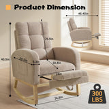 Hevaotry Nursery Rocking Chair with Adjustable Footrest for Living Room,Teddy Fabric Rocking Chair with Solid Wooden Legs，Comfortable Lounge Armchair with Side Pockets and High Backrest(Light Coffee) Hevaotry