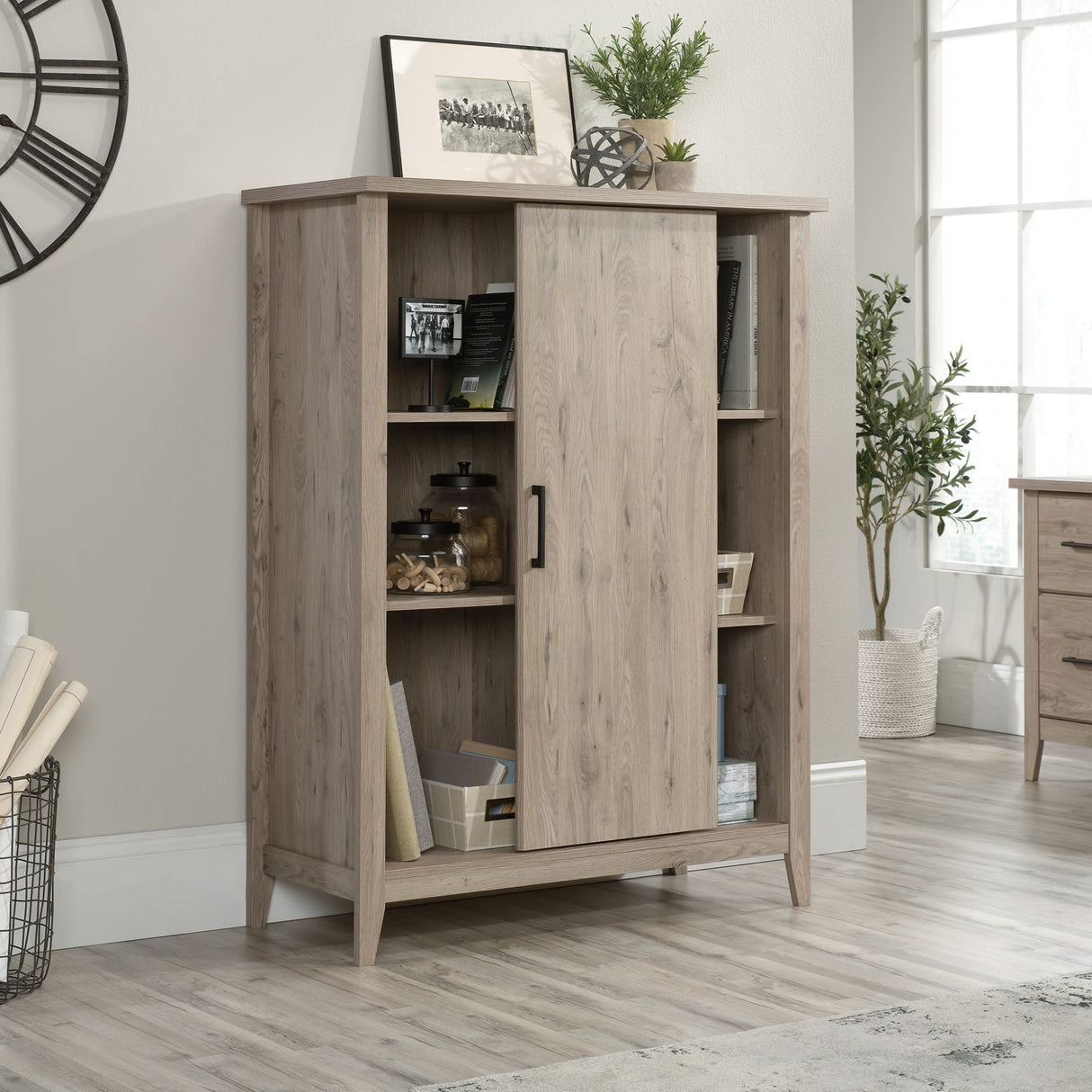 Sauder® Summit Station 52" H Bookcase with Sliding Door, Laurel Oak Sauder