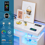 WOOVIVS 39.4" Modern LED Sideboard Buffet Cabinet with Wireless Charging Station, High Gloss Entrance Cabinet with Motion Sensor Light, Coffee Bar Cabinet for Dining Room, Kitchen, Hallway (White) WOOVIVS