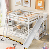 Full Over Full Bunk Beds with Slide and Storage Shelves, Wood Floor Bunk Beds Frame, Kids Bunk Bed for Bedroom, Teens Dormitory (Full Loft Bed with Slide, White) Bellemave