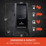 Masterbuilt® 40-inch Digital Electric Vertical BBQ Smoker with Leg Kit, Side Wood Chip Loader and 970 Cooking Square Inches in Black, Model MB20070122 Masterbuilt