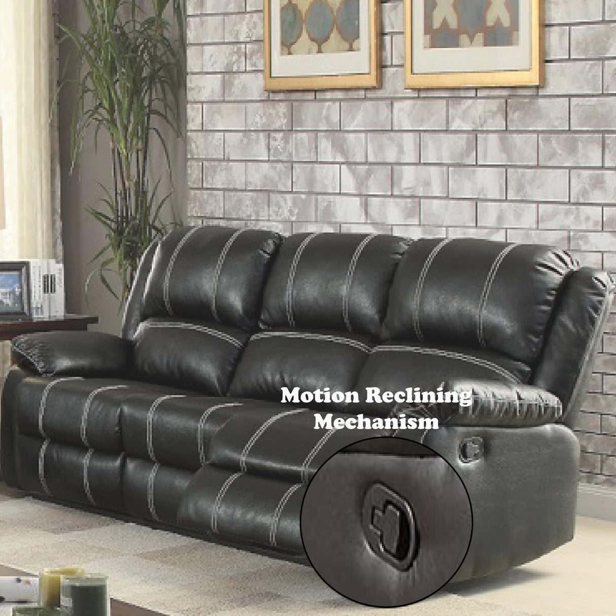 Acme Zuriel Motion Sofa in Black Synthetic Leather Acme