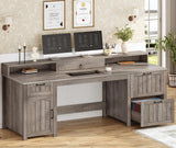 SEDETA Farmhouse 63" Executive Desk, Wood Computer Desk with Drawers and Storage Cabinet, Home Office Desk with File Drawer and Monitor Stand, Wood Desk for Work Study Writing, Grey SEDETA