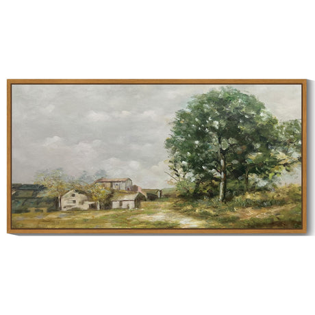 SHENIFY Vintage Framed Wall Art Rustic Country Road Landscape Painting Retro Countryside Scenery Farmhouse Kitchen Living Room Decor - 8x16in Natural Framed SHENIFY