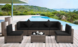 KIGOTY 7 Pieces Modular Outdoor Sectional Sofa, Wicker Patio Conversation Set, All-Weather PE Rattan Sectional Sofa with Cushions and Glass Coffee Table (Black Cushions, Brown Rattan) KIGOTY